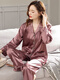 Pyjamas Goldlion pour femmes Spring and Automn Ice Silk Silk à manches longues Femmes Automne Nouveau 2025 Imitation Silk Summer Home Clothing Set 9230 Cornus Powder One Size (160 / m Taille) Recommandé pour porter du poids 80-100