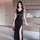 Für Zhishu Nightclub Sexy Deep V Dress Hip-Wrap-Kleid Spa Fußbadetechniker Nachtclub KTV Schöne Arbeitskleidung 3883 Black + S Empfohlen 80-95 Jin [Jin ist gleich 0,5 kg]