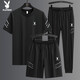 花花公子（PLAYBOY）高端休闲运动套装男夏季冰丝薄款宽松速干透气短袖两三件套 GF1389灰色短裤两件套 XL (适合125-140斤)