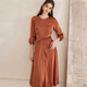 ROEYSHOUSE ROYSHOUSE premium caramel color pleated dress spring new elegant satin waist-closing large hem skirt 10971 caramel color 2XL