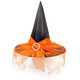Sombrero de Halloween Decoración de fiesta de bruja Malla de esquina curva Estampado de calabaza Sombrero de bruja mago Sombrero de mago puntiagudo negro Todo sombrero puntiagudo negro Talla única
