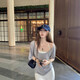 Running sisters RUNAWAY SISTERS Korean version U-neck short-sleeved T-shirt halter neck strapless knitted trousers Coffee vest 9898 S