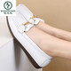 Woodpecker genuine leather flat-sole shallow mouth casual shoes with one foot beans shoes soft sole versatile middle-aged mother shoes lightweight women's singles shoes 6630 white 35