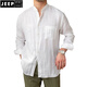 JEEP SPIRIT Commuting Light Mature Casual Breathable Pure Linen Long Sleeve Shirt Versatile Vacation Stand Collar Shirt Men's Henley Collar Top White L