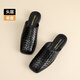 ZHR top layer sheepskin slippers for women in summer retro muller style semi-drag women's outer wear commuter women's shoes S677 noble black 37