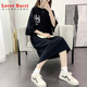 LOVER RUCCI短袖T恤裙女夏季长款过膝宽松纯棉大码2025新款中长款懒人连衣裙 9196单行字母-白色（实拍） M