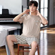 Zhulu summer pajamas men's round neck pullover pure cotton short-sleeved suit loose casual Korean style printed thin men's home clothing G867 L