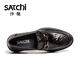 SATCHI men's shoes 2025 new high-end slip-on leather shoes fashionable hand-scratch pattern round toe thick sole light soft business casual shoes black (752542433Z) 42 European size (national code 43)