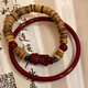 ROSENA SAMMI New Chinese Cinnabar Bracelet Wooden Pixiu Bracelet Versatile Retro National Trend Jewelry Pixiu Bracelet Two-piece Set