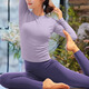Shuangxiu yoga clothing top for women, new style, old money style, beautiful Pilates training long-sleeved sports fitness suit, purple top + lavender purple pants XL 125-140
