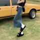 Zhewe hoher Taillenschlitz-Jeansrock für Frauen im Jahr 2024 neuer Sommer kleiner A-Line-Rock Retro Hip-Packing Long Rock Schwarz #3878 XS