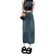 Zhewe hoher Taillenschlitz-Jeansrock für Frauen im Jahr 2024 neuer Sommer kleiner A-Line-Rock Retro Hip-Packing Long Rock Schwarz #3878 XS