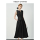 VEGA CHANG dress summer women's 2025 new commuting casual V-neck waist slimming fake two-piece vest skirt clever beige M