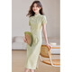 Ehangy light luxury brand dress for women 2025 summer new high-end and gentle style slim green long skirt Green M 80-90Jin [Jin equals 0.5 kg]