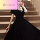 NJTD black evening dress high-end light luxury niche French Hepburn style host female banquet art test ceremony black long sleeves M