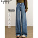 Fabessa Marke High Taille Weitbein-Jeans für Frauen 2025 Herbst Neue lose schlanke Hosen drapiert und gerade leghosen blau l