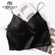 Modal silk satin beautiful back short sling French triangle cup mulberry silk underwear no rims silk bra 2025 new product FHZ25B2-9756-1 black M