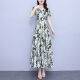 DRYWORLD2025 new summer chiffon floral dress with large size fat mm waist slimming and long skirt covering belly color [Apricot bottom red flower 9737 fashionable and versatile] 4XL