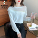 
Woodpecker 2025 autumn and winter new fashion mesh spliced ruffle knitted base shirt fashionable women's sweater top white S