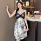 
Pajamas with breast pad for women in summer ice silk 2024 new suspender night skirt night stand sexy lace spring and autumn home clothes JS_9227# single suspender skirt black with activity M
