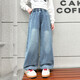 
Wooden wooden house girls' pants children's casual pants jeans spring and autumn clothing medium and large children's loose straight wide-leg pants 170 blue