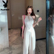 Playboy; Playboy Summer 2025 White Hollow à sauts en combinaison Nouveau tempérament Temps de cou de licolon sans manches à épaules éteintes pour les femmes hautes taille pantalon largeur blanc S 70 à 95 poids