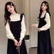 Robe des femmes enceinte printemps et automne français de style hepburn grande taille en vrac faux jupe tricotée en automne et hiver haut de gamme, faux jeu de deux pièces xxl