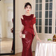 Linyan 2025 neuer Punkt Red Evening Kleid für Frauen Neue Design Paillette Schwerindustrie Fischschwanztemperament Bankett Wein rot l
