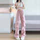 
Pink work pants for women in summer thin 2025 new high waist droop parachute quick-drying casual wide-leg American sports Ant-687[Yellow] L