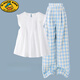 
G.DUCKKIDS girls summer suit 2025 new children's summer outfit forest sweet mid-large children summer sleeveless vest 9992 white + 15266 blue 140 cm