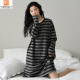 Modal pajamas for women in summer 2025 new nightgown for spring and autumn long-sleeved pure cotton feeling in autumn and winter can be worn on the outside striped home W9767 long-sleeved nightgown XL 110-125Jin [Jin equals 0.5 kg]