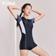 Zhouke's new one-piece swimsuit for women, boxer angle slimming sun protection training swimsuit, black swimsuit + knitted swimming cap_swimming cap default black M