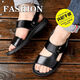 Dadong (Dusto) Echtes Leder Voller Kuhlederopfer-Sommer-Sommer Neues Cowhide Casual Beach Schuhe Echtes Leder Dicke Sohle nicht rutschende Männer mit mittlerem Alter 9928 Schwarz 39