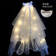 SNQP Korean new style bridal veil children's headdress with light long ribbon bow forest photo glowing little girl pearl veil with light [1 piece]