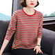 Opeodly mittlere Mutter 2025 Herbst neues Langarm Shirt Damen Striped Rund Neck Basis Hemd Locker großes oberes neues Produkt [833 Grün] M [90-105jin [Jin entspricht 0,5 kg]]