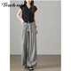 Tachimis TOUCH MISS light luxury lazy wide-leg pants for women 2025 summer loose and thin casual pants gray hemp tie-dye pants for women gray brown S