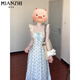 
Cotton French blue sweet floral suspender dress for women in summer 2025 new waist-hugging and high-end long skirt 2382 blue [high quality 35.5] L 100-115Jin [Jin equals 0.5 kg]