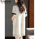 Woodpecker (TUCANO) temperament lapel short-sleeved dress for women in summer 2025 new mother temperament slim mid-length lace skirt trendy beige L