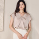 ROEYSHOUSE LOOKI's fashionable pleated satin shirt for women 2025 summer new French sleeved shirt slim body 12051 apricot M