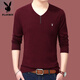 Playboy brand Men's long-sleeved T-shirt 2025 spring and autumn new V-neck solid color high-end casual, non-scalding anti-wrinkle base shirt 1518 black 2XL 180 (recommended 150-165Jin [Jin equals 0.5 kg])