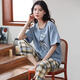 Catman (Miiow) Pajamas para mujeres Pure Cotton Spring and Summer 2025 Nuevos pantalones largos de manga corta con almohadillas para el pecho para ropa para el hogar de mujeres se pueden usar fuera del traje R679 sin almohadillas M estilo de mujer [80-100Jin [Jin equivale a 0.5 kg]]