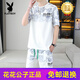 Playboy (Playboy) 2025 Sommer neuer kurzärmeliger Anzug Herrenjugend vielseitige Shorts Casual Sports zweiteiler Set-Gradientenfarbe Herrenkleidung 6187 Blau M.