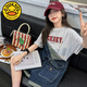 
G.DUCKKIDS girls overalls summer suit 2025 new fashionable and fashionable children's short-sleeved medium-large children's summer denim shorts white short-sleeved + denim shorts two-piece set 170 cm