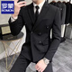 ROMON Autumn and Winter Suit Men's Business Formal Wear Professional High-Quality British Style Double-Breasted Handsome Casual Suit Jacket Black Suit (Follow and receive a tie) XL