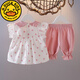 G.Duckkids0-3 Jahre alter Babyanzug Sommer kleines Mädchen Kurzärärmelte Tupfen dünn 689 Monate Baby Girl Zwei-teilige Sommer süße Stickerei Set 80 cm Empfohlene Alter 9-12 Monate