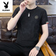 Playboy (PLAYBOY) high-end mulberry silk short-sleeved T-shirt men's 2025 summer thin silk t-shirt quick-dry half-sleeved men's top 867 black M [90-105Jin[Jin equals 0.5 kg]]