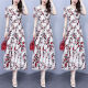 DRYWORLD2025 new summer chiffon floral dress with large size fat mm waist slimming and long skirt covering belly color [Apricot bottom red flower 9737 fashionable and versatile] 4XL