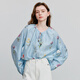 Chuyu Small Fresh Linen Printed Shirt Women's 2025 Spring New Loose Shirt Top Blue Bottom Green Velvet XL