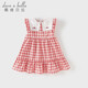 DAVE&BELLA cotton children's dress children's clothing new baby girl princess skirt children's plaid skirt girl's skirt children's skirt red plaid in stock 80 cm (recommended height 73-80cm)