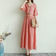 Hengyuanxiang retro literary solid color splicing dress for women 2025 summer large size loose slim lace waist long skirt Green XL [130-145Jin[Jin equals 0.5 kg]]